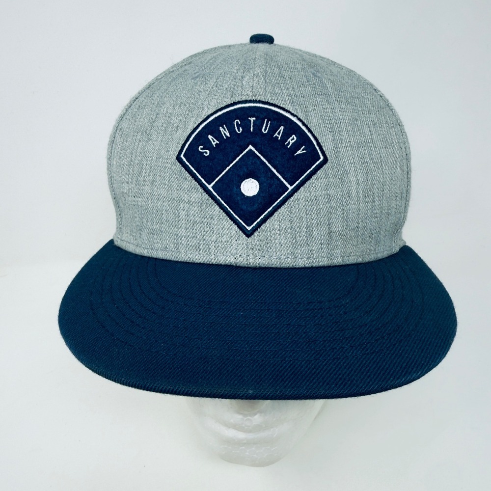 Baseballism Sanctuary Snapback Hat Mens Gray Navy Blue Flat Brim Baseball Cap